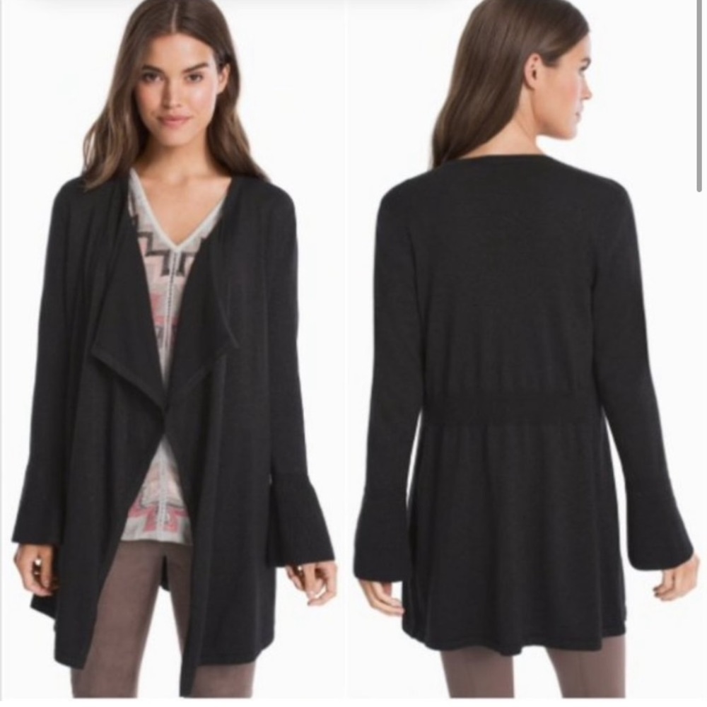White House Black Market Black Shimmer Bell Sleeve Cardigan